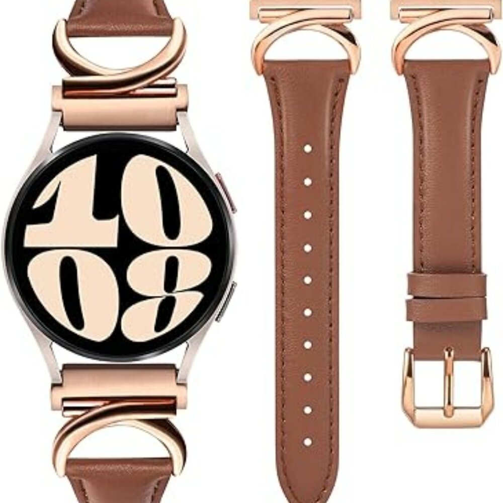 Leather Band Compatible with Samsung Galaxy Watch Leather Strap w Metal Buckle